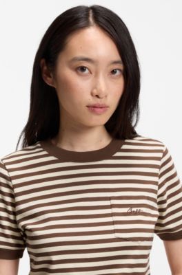 Striped cotton T-shirt with chest pocket, Patterned