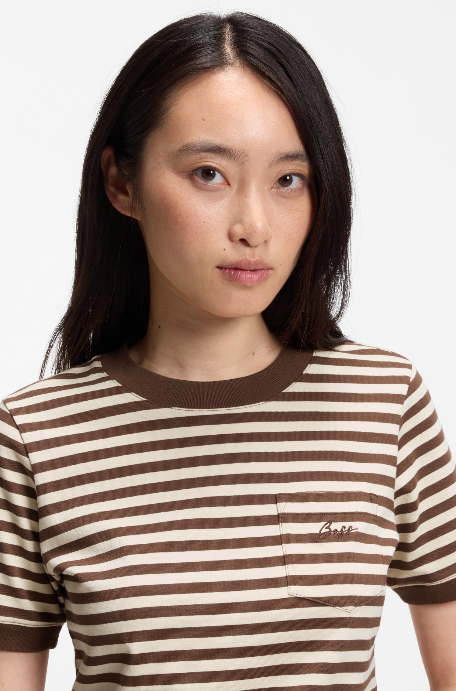 Boss Striped cotton T-shirt with chest pocket dam – bild 3