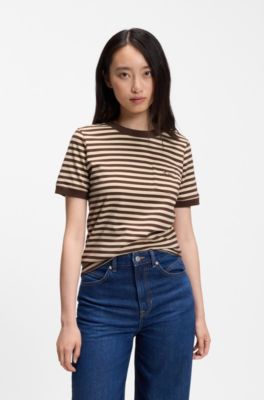 Striped cotton T-shirt with chest pocket, Patterned