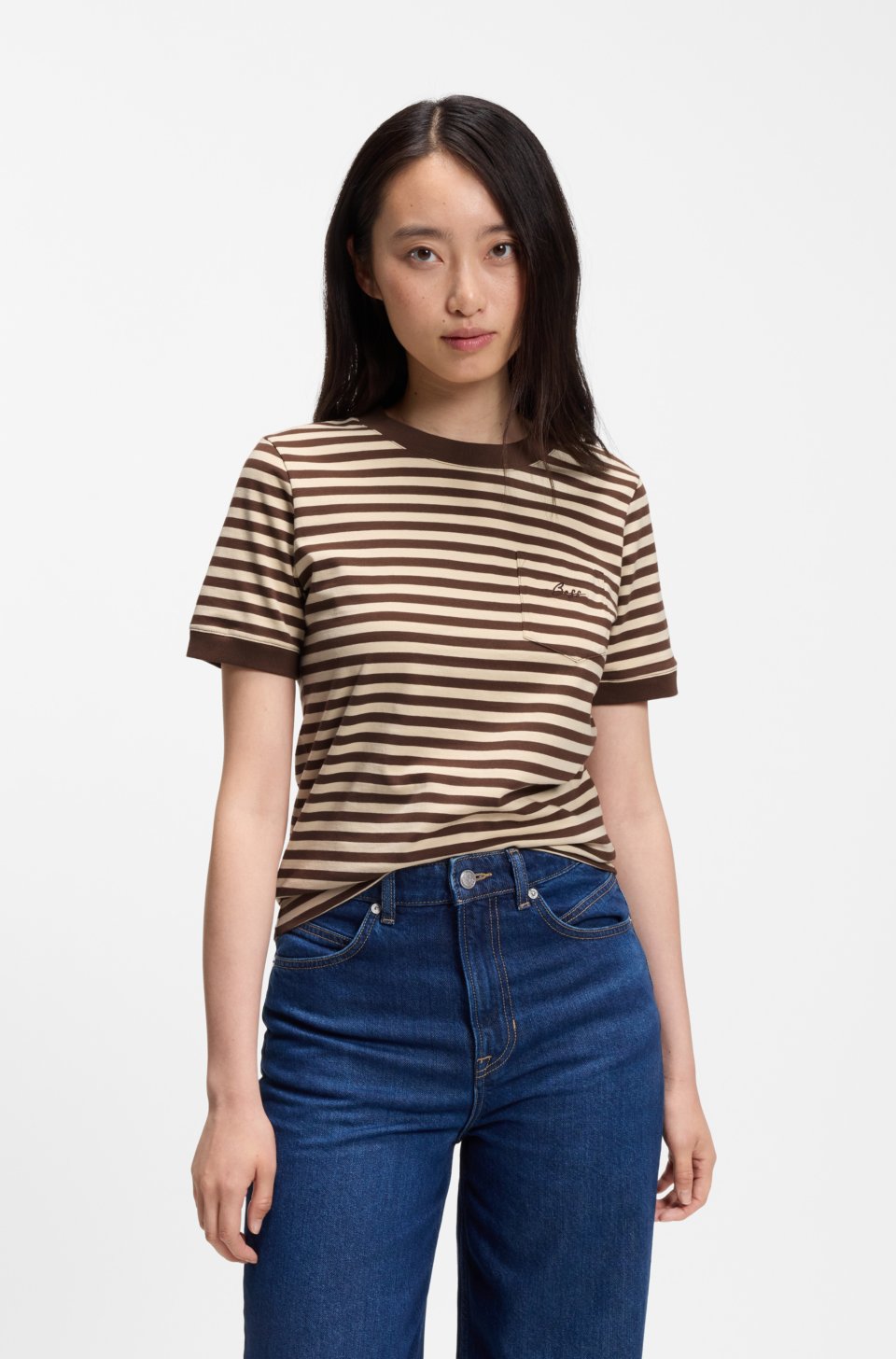 Striped cotton T-shirt with chest pocket