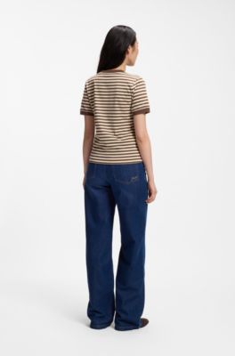 Striped cotton T-shirt with chest pocket, Patterned