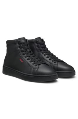 High-top trainers in faux leather, Black