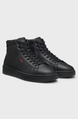 High-top trainers in faux leather, Black