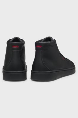 High-top trainers in faux leather, Black