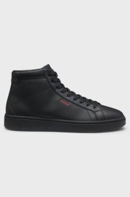 High-top trainers in faux leather, Black
