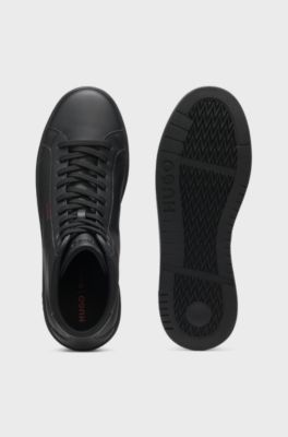 High-top trainers in faux leather, Black