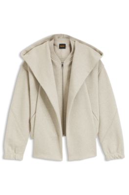 Loose-Fit Sweatjacke aus meliertem Jersey, Hellbeige
