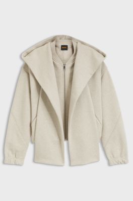 Loose-fit zip-up sweatshirt in melange jersey, Light Beige