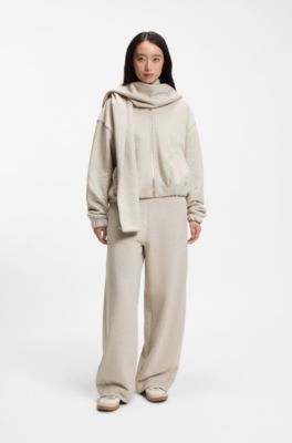 Loose-fit zip-up sweatshirt in melange jersey, Light Beige