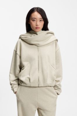 Loose-fit zip-up sweatshirt in melange jersey, Light Beige