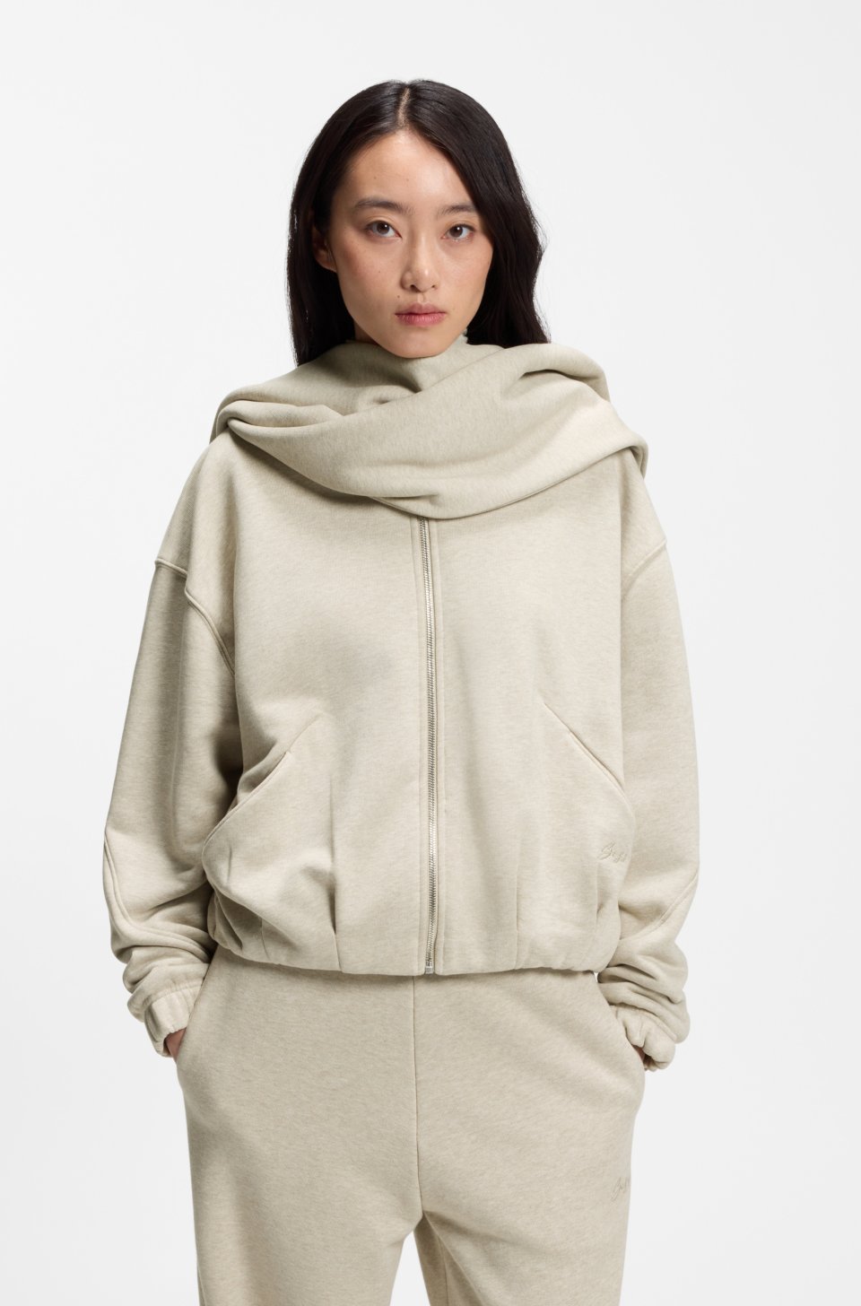 Loose-fit zip-up sweatshirt in melange jersey