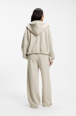 Loose-fit zip-up sweatshirt in melange jersey, Light Beige