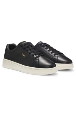 Nappa-leather trainers with gold-tone logo, Black