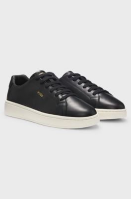Nappa-leather trainers with gold-tone logo, Black