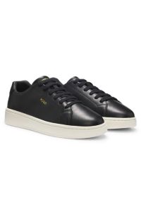 Nappa-leather trainers with gold-tone logo, Black
