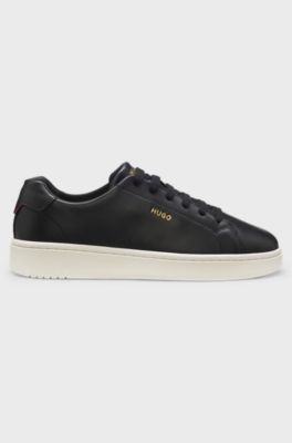 Nappa-leather trainers with gold-tone logo, Black