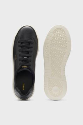 Nappa-leather trainers with gold-tone logo, Black