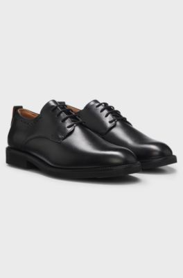 Leather Derby shoes with brogue details, Black