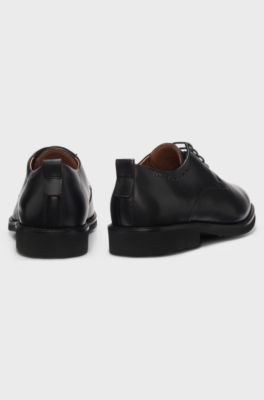 Leather Derby shoes with brogue details, Black