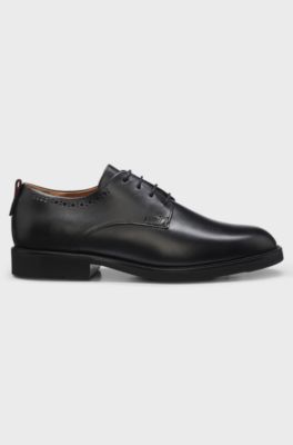 Leather Derby shoes with brogue details, Black