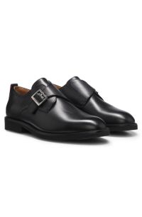 Leren gespschoenen met broguedetails, Zwart
