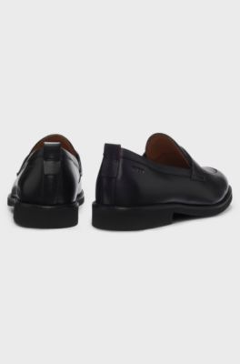 Leather loafers with penny trim, Black