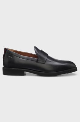 Leather loafers with penny trim, Black