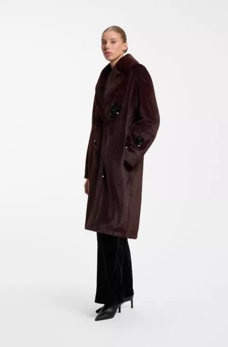 Manteau Oversized Fit en fourrure synthétique orné de sequins