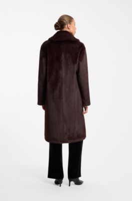 Sequin-detail oversize-fit coat in faux fur, Dark Brown