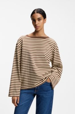 Relaxed-fit striped top in cotton jersey, Patterned