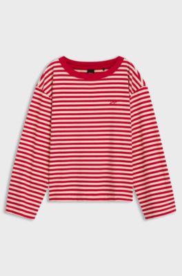 Relaxed-fit striped top in cotton jersey, Red Stripes