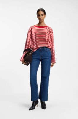 Relaxed-fit striped top in cotton jersey, Red Stripes