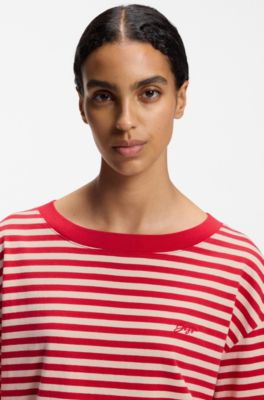 Relaxed-fit striped top in cotton jersey, Red Stripes