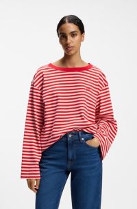 Relaxed-fit striped top in cotton jersey, Red Stripes