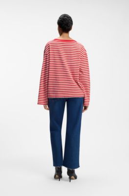 Relaxed-fit striped top in cotton jersey, Red Stripes