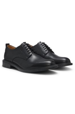 Derby shoes in leather with embossed logo, Black