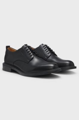 Derby shoes in leather with embossed logo, Black