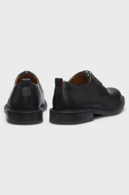Derby shoes in leather with embossed logo, Black