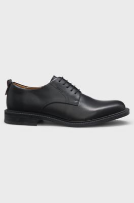 Derby shoes in leather with embossed logo, Black