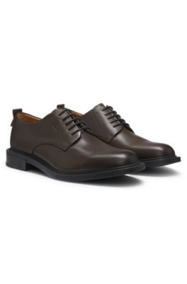 Derby shoes in leather with embossed logo, Dark Brown