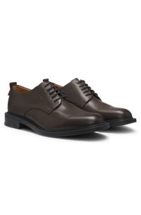 Derby shoes in leather with embossed logo, Dark Brown