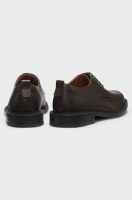 Derby shoes in leather with embossed logo, Dark Brown