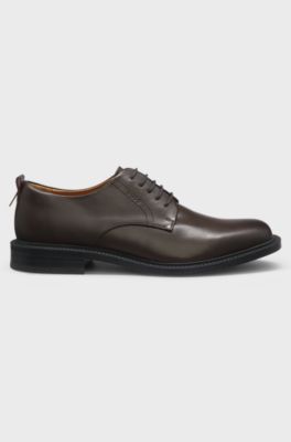 Derby shoes in leather with embossed logo, Dark Brown