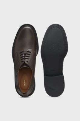 Derby shoes in leather with embossed logo, Dark Brown