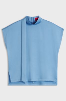 Modern business top with a scarf accent, Light Blue