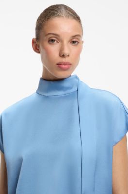 Modern business top with a scarf accent, Light Blue
