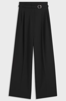Belted relaxed-fit trousers in stretch fabric, Black