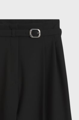 Belted relaxed-fit trousers in stretch fabric, Black