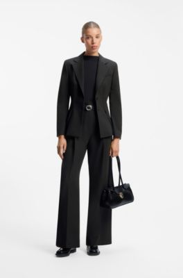 Belted relaxed-fit trousers in stretch fabric, Black
