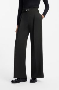 Belted relaxed-fit trousers in stretch fabric, Black